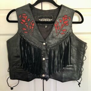 Vintage Black UNIK Leather Rose Motorcycle Jacket Vest Size M
